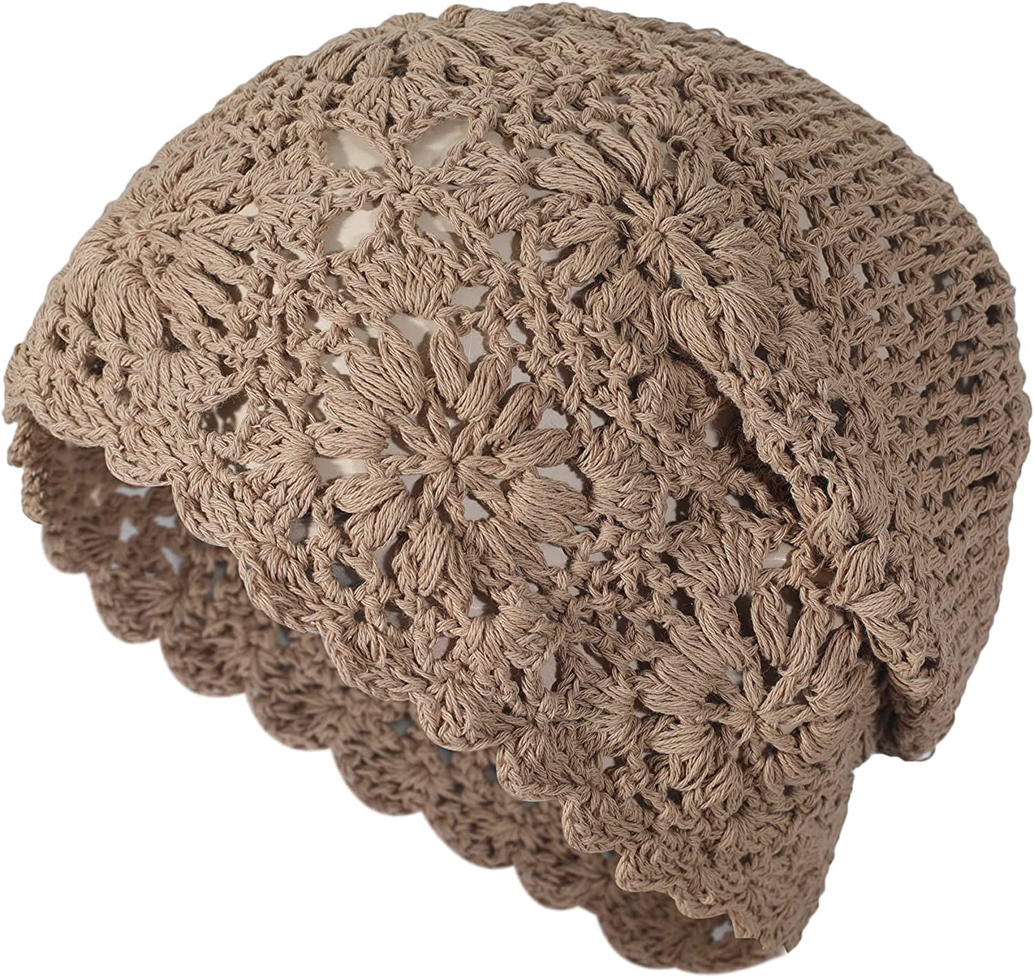 ZXM Women Cotton Crochet Slouchy Beanie Hat Handmade Knit Cutout