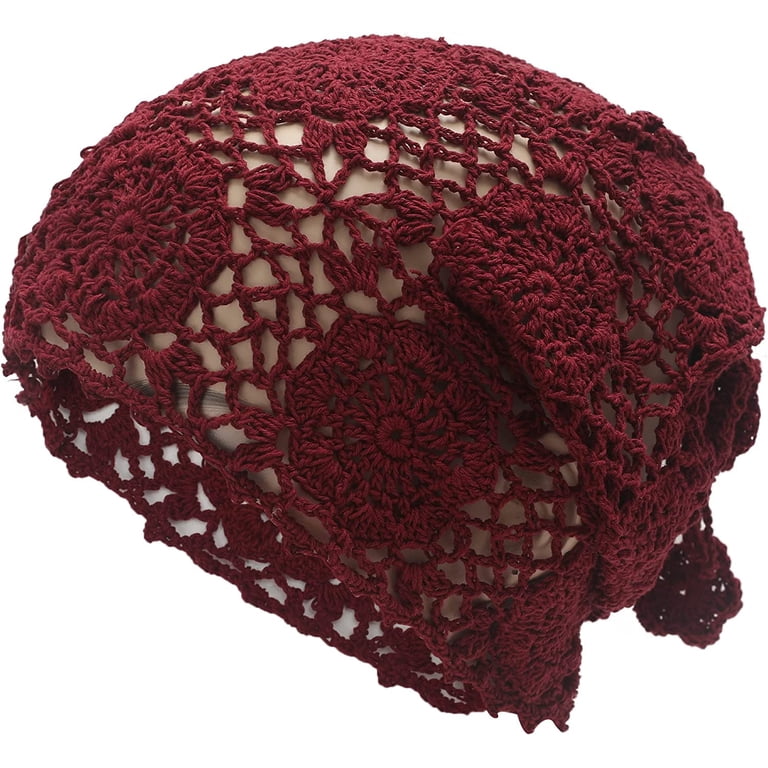 Women\'s Cotton Crochet Slouchy Beanie Hat Knit Summer Skull Cap Burgundy Red ZLYC Women Cotton Crochet Slouchy Beanie Hat Handmade Knit  main image 2