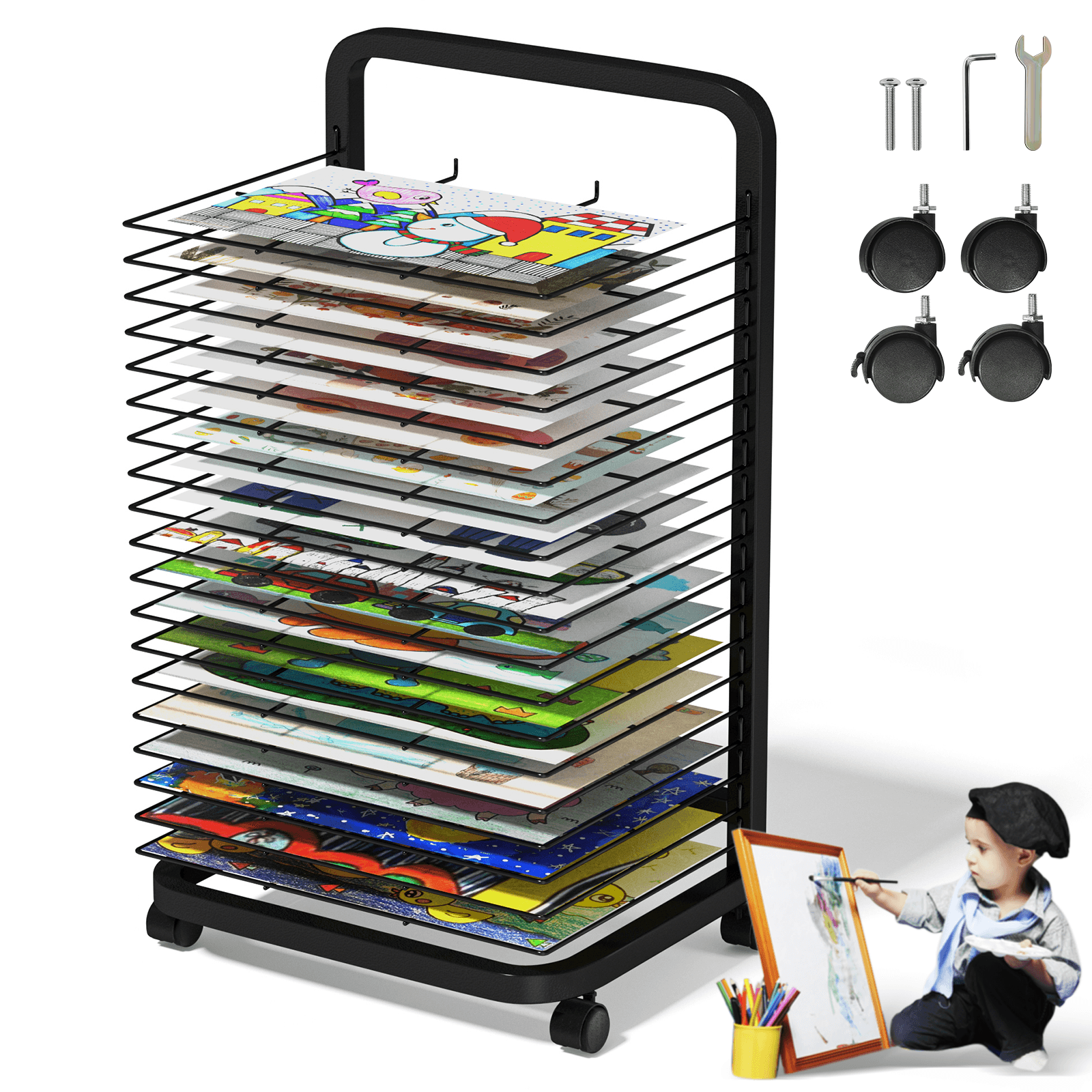 Sprogs Art Drying Rack (23 3/4" W x 17 1/2" D x 38" H) Blue/White