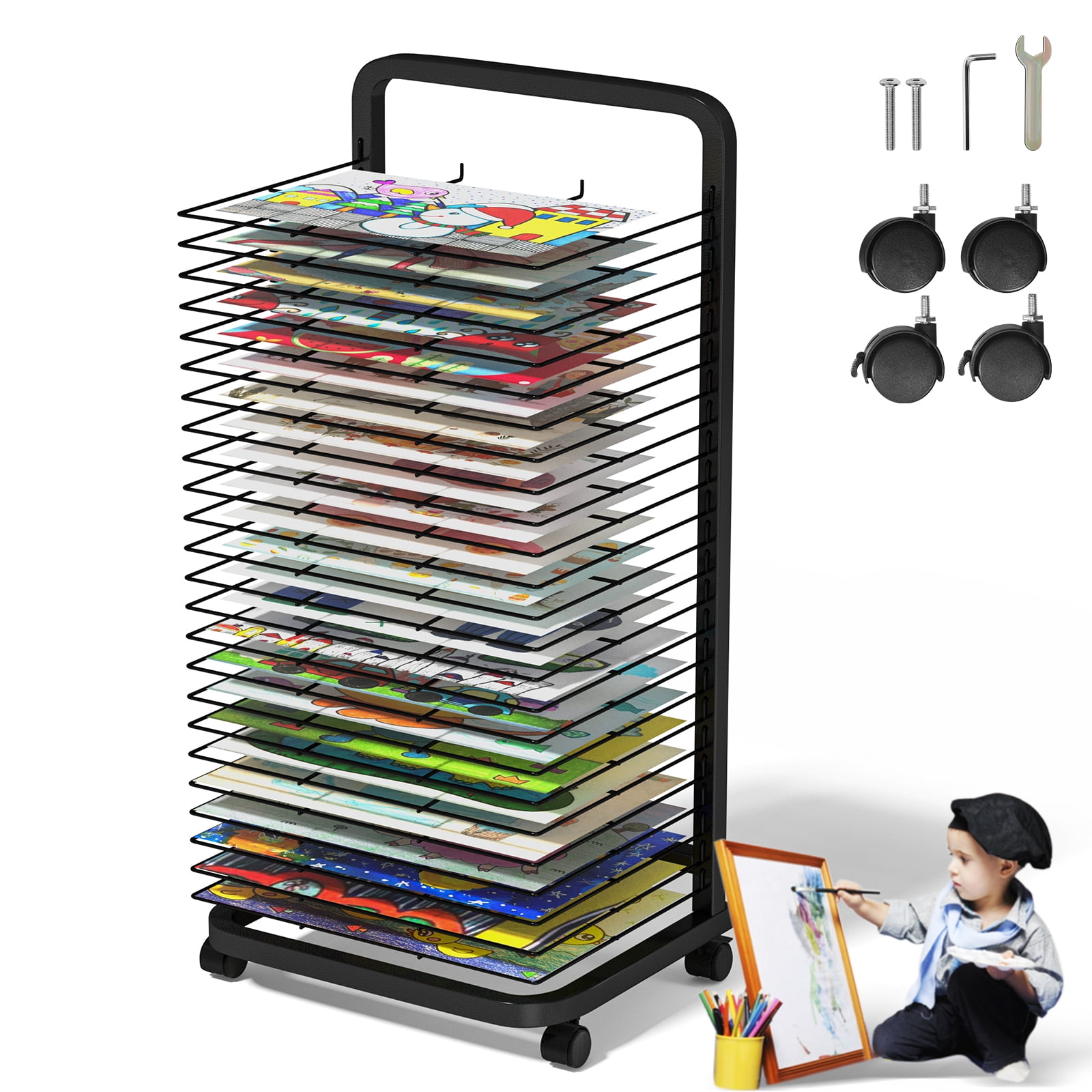 ZXMT 25 Shelves Art Drying Rack Classroom Paint Drying Rack(35"x19"x16
