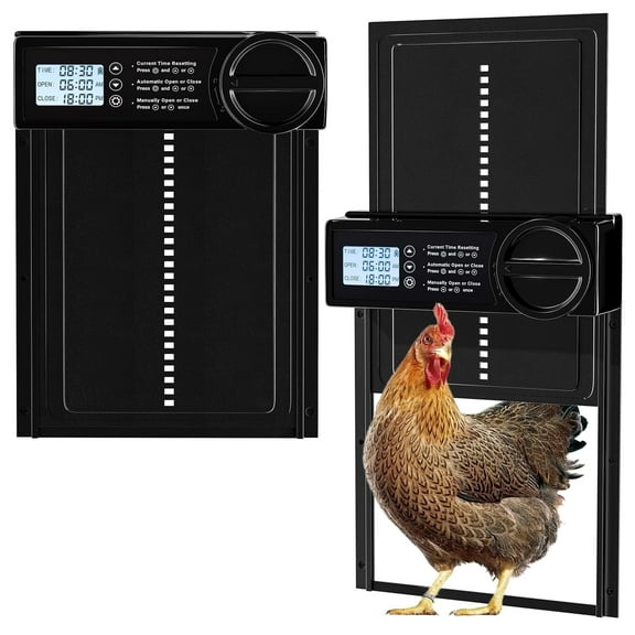 Automatic Chicken Coop Door,Battery Powered Electric Chicken Door with Timer,LED Screen,Anti-pinch,Waterproof Aluminum
