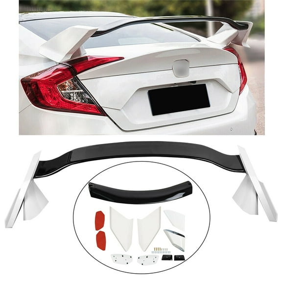 Black+White Rear Trunk Spoiler Wing Fit for 2016-2021 Honda Civic Sedan