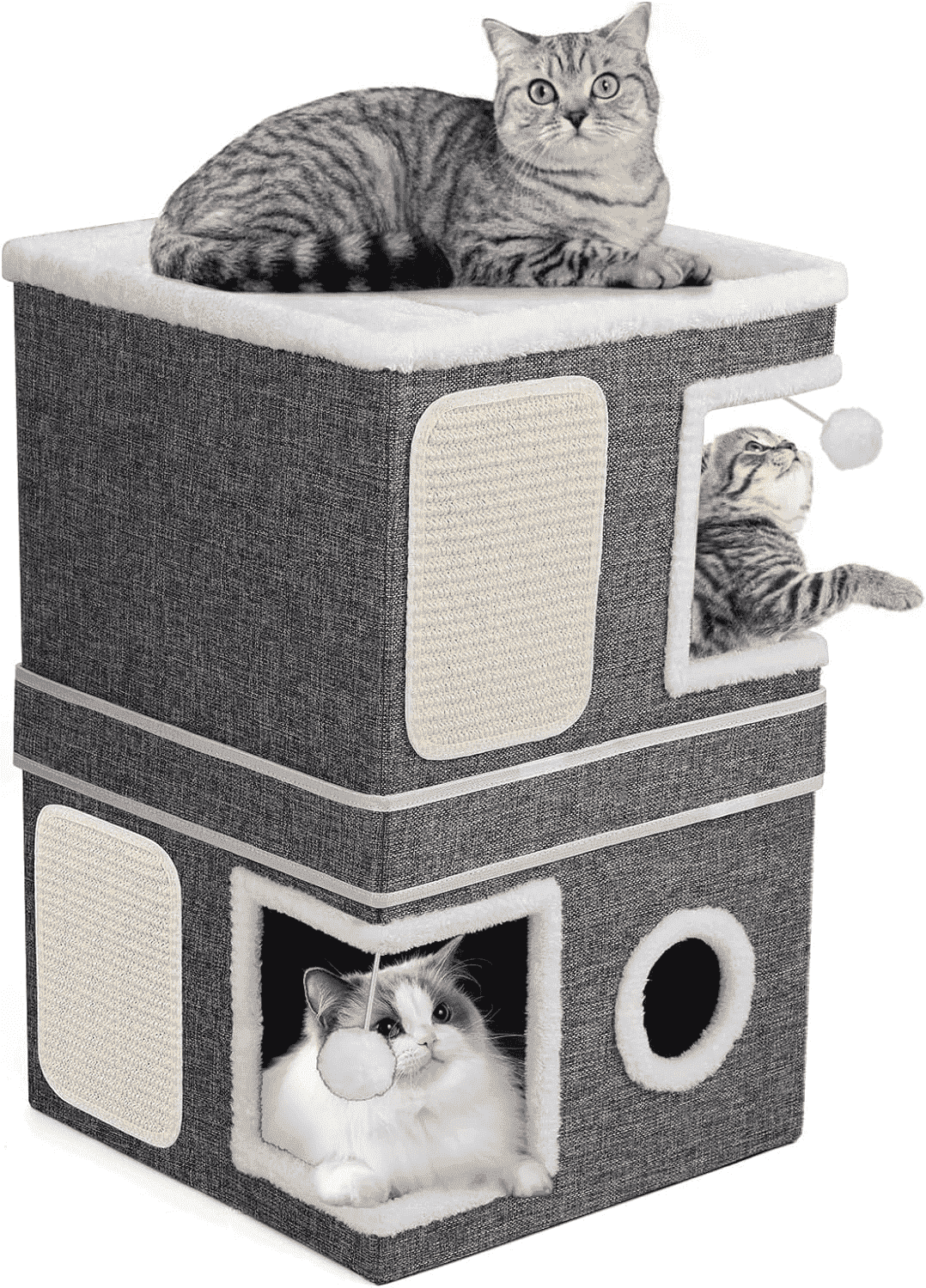 Cat Bed for Indoor Cats 2-Storey Cat House,Covered Cat Cave Beds&Furniture with Scratch Pad and Hideaway Condo
