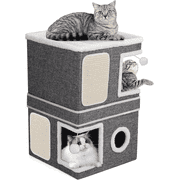 ZXMT Cat Bed for Indoor Cats 2-Storey Cat House,Covered Cat Cave Beds&Furniture with Scratch Pad and Hideaway Condo