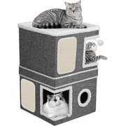 ZXMT Cat Bed for Indoor Cats 2-Storey Cat House,Covered Cat Cave Beds&Furniture with Scratch Pad and Hideaway Condo
