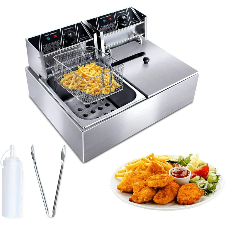 ZXMT Commercial Dual Deep Fryers with Two Baskets 110V 3400W Electric Double Fryers Pots 6+6L Capacity for Restaurant Kitchen Home Frying Chicken