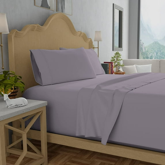 ZXNYH 300 Thread Count Organic 100% Cotton Percale Sheet Set, Queen Light Gray with Elasticized Deep Pockets Eco-Friendly & Breathable, Cooling Bed Sheets, 4 Piece Bedding Sheets Queen Size Bed
