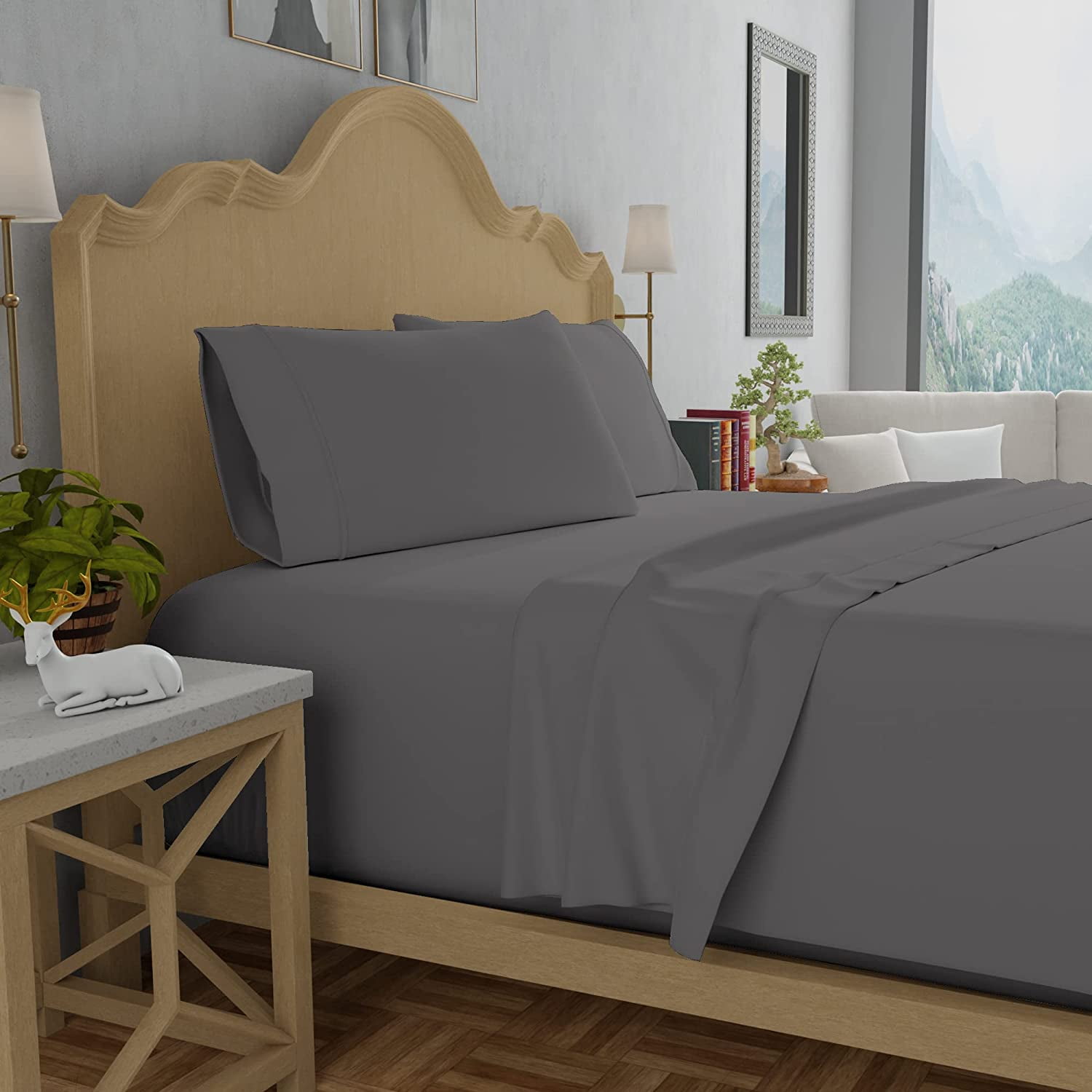 ZXNYH 300 Thread Count Organic 100% Cotton Percale Sheet Set, Queen Light Gray with Elasticized Deep Pockets Eco-Friendly & Breathable, Cooling Bed Sheets, 4 Piece Bedding Sheets Queen Size Bed - Walmart.com ZXNYH 300 Thread Count Organic 100% Cotton Percale Sheet Set, Queen Light Gray with Elasticized Deep Pockets Eco-Friendly & Breathable, Cooling Bed Sheets, 4 Piece Bedding Sheets Queen Size Bed - Walmart.com