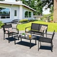 thumbnail image 1 of ZXNYH 4 Pieces Patio Furniture Set All Weather Textile Fabric Outdoor Conversation Set, with Glass Coffee Table, Loveseat, 2 Single Chairs for Home, Garden, Lawn, Porch（Brown）, 1 of 7