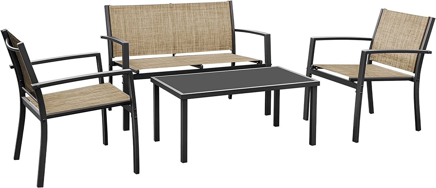 ZXNYH 4 Pieces Patio Furniture Set Modern Patio Conversation Sets Textilene Outdoor Furniture Patio Chairs Set of 4 with Loveseat Coffee Table for Porch Lawn Pool and Balcony (Black) - image 1 of 7