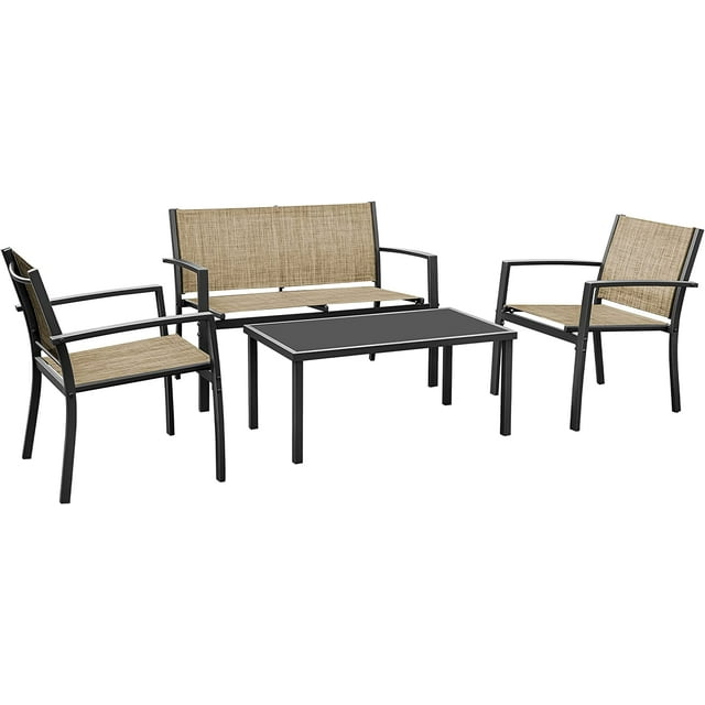 ZXNYH 4 Pieces Patio Furniture Set Modern Patio Conversation Sets Textilene Outdoor Furniture Patio Chairs Set of 4 with Loveseat Coffee Table for Porch Lawn Pool and Balcony (Black)