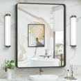 thumbnail image 1 of ZXNYH 48 x 30 Inch Brushed Silver Bathroom Mirror for Wall Brushed Brass Metal Rounded Corner Rectangle Mirror Metal Frame Deep Set Design Hangs Horizontal Or Vertical, 1 of 6