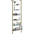 thumbnail image 1 of ZXNYH 5 Tiers Ladder Shelf White Marble Modern Bookshelf Open Tall Wall Mount Bookcase Standing Leaning Wall Shelves Industrial Decorative, 1 of 8