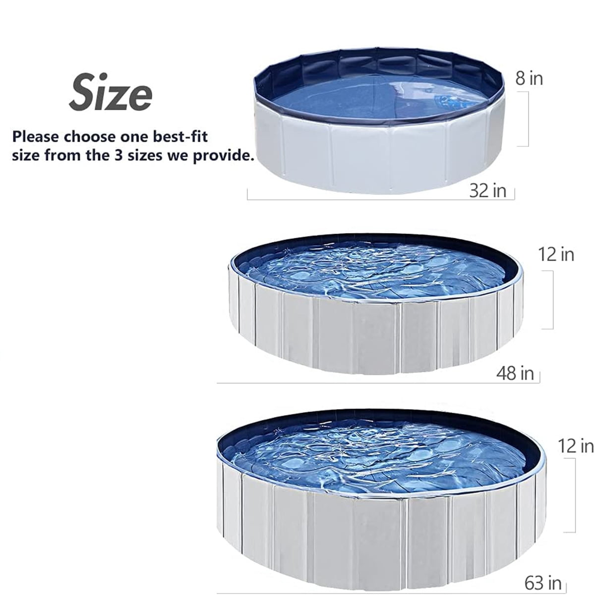 ZXNYH 63"x 12" Foldable Dog Pools for Large Dogs, Kids Swimming Pool with Hard Plastic, Wading