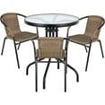 thumbnail image 1 of ZXNYH Brown Indoor Outdoor 23.75" Round Tempered Glass Metal Table + 4 Restaurant Rattan Stack Chairs Commercial Lightweight, 1 of 8