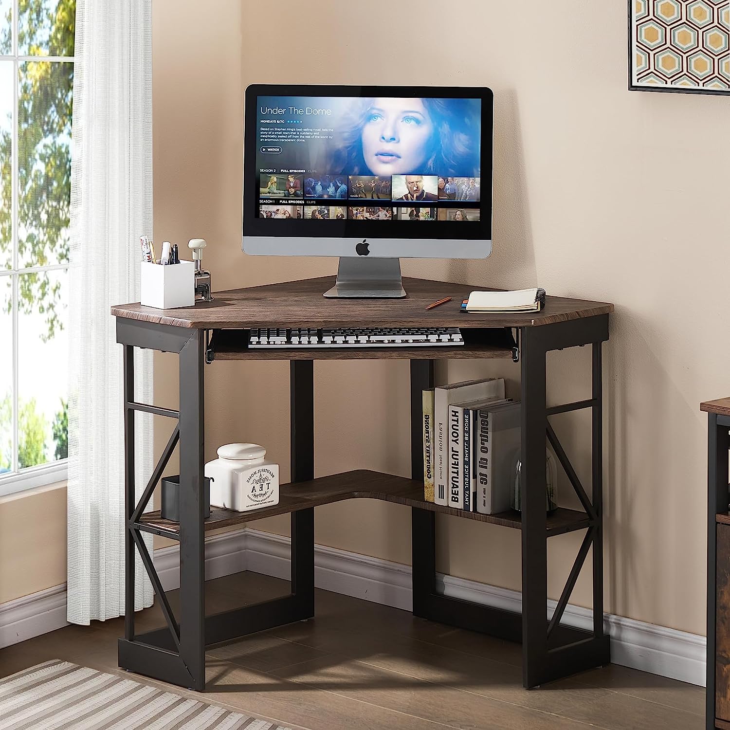 ZXNYH Corner Computer Desk Writing Smooth Keyboard Tray & Storage ...