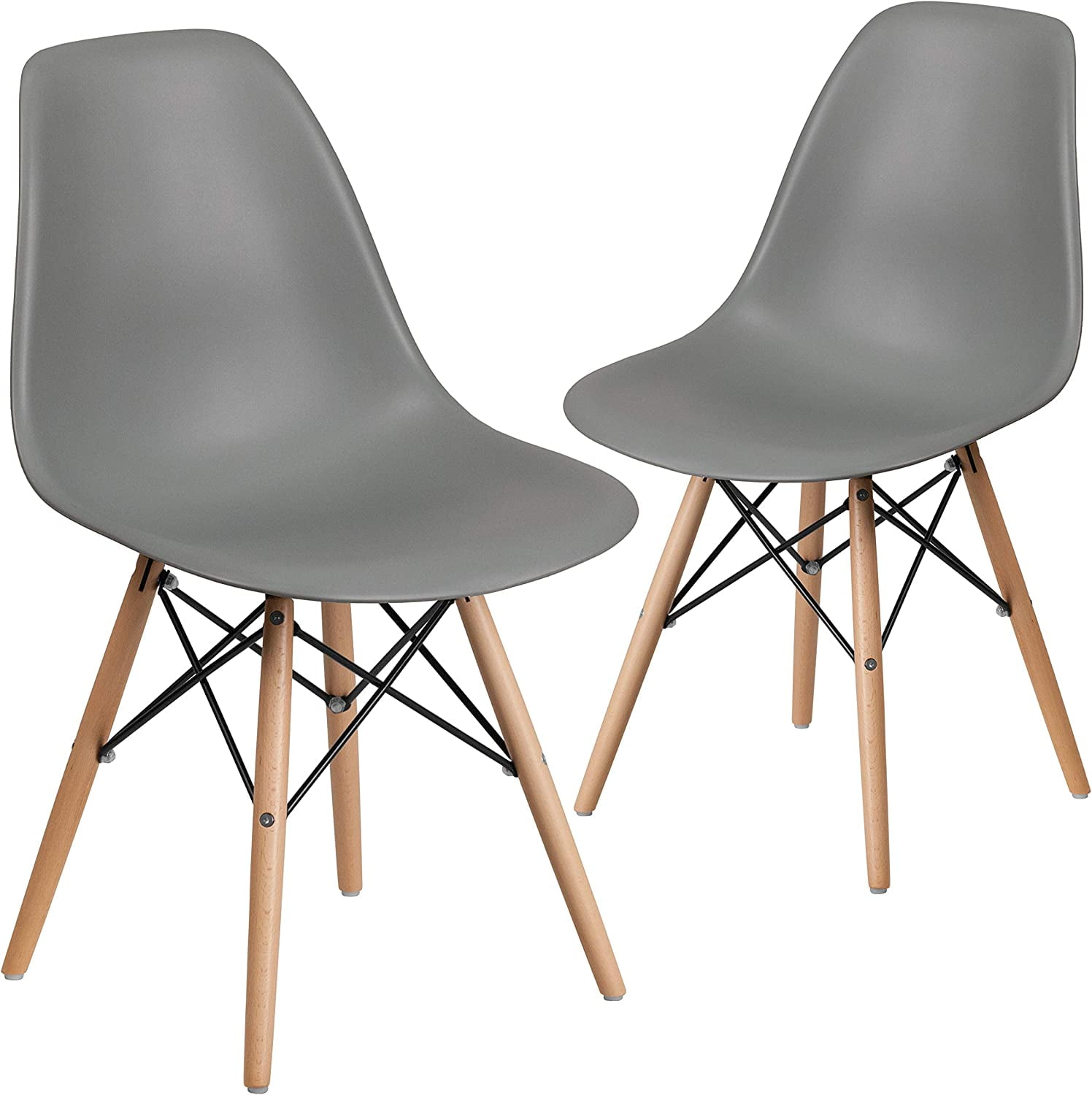 ZXNYH Elon Series White Plastic Chair with Wooden Legs