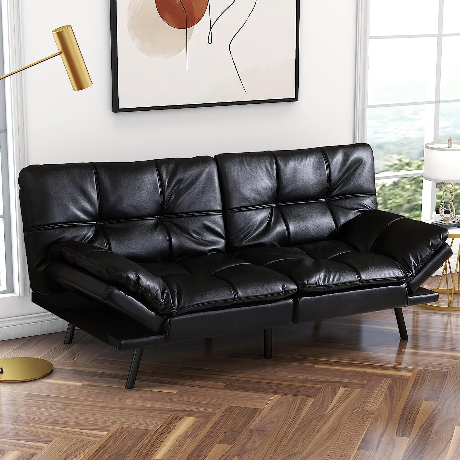 ZXNYH Futon Sofa Bed Faux Leather Couch, Modern Convertible Sleeper ...
