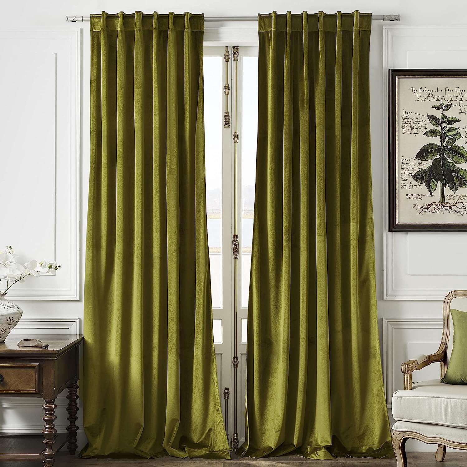 ZXNYH Green Velvet Curtains 108 inches Long, Thick Fabric Blackout