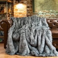 thumbnail image 1 of ZXNYH Grey Faux Fur Throw Blanket for Couch,Sofa,Bed, Super Soft, Cozy, Fuzzy, Fluffy, Elegant, Decorative Couch Blanket Reversible to Plush Velvet, 50"x60", 1 of 7