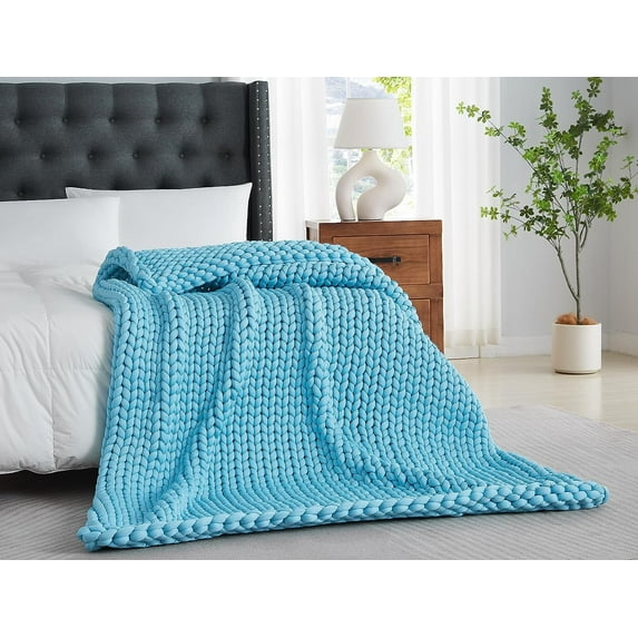 ZXNYH Handmade Knitted Weighted Blanket,Breathable and Soft Chunky Weighted Blanket for Adult,Best Gift for Christmas(Cream White,48"x72" 15lbs)