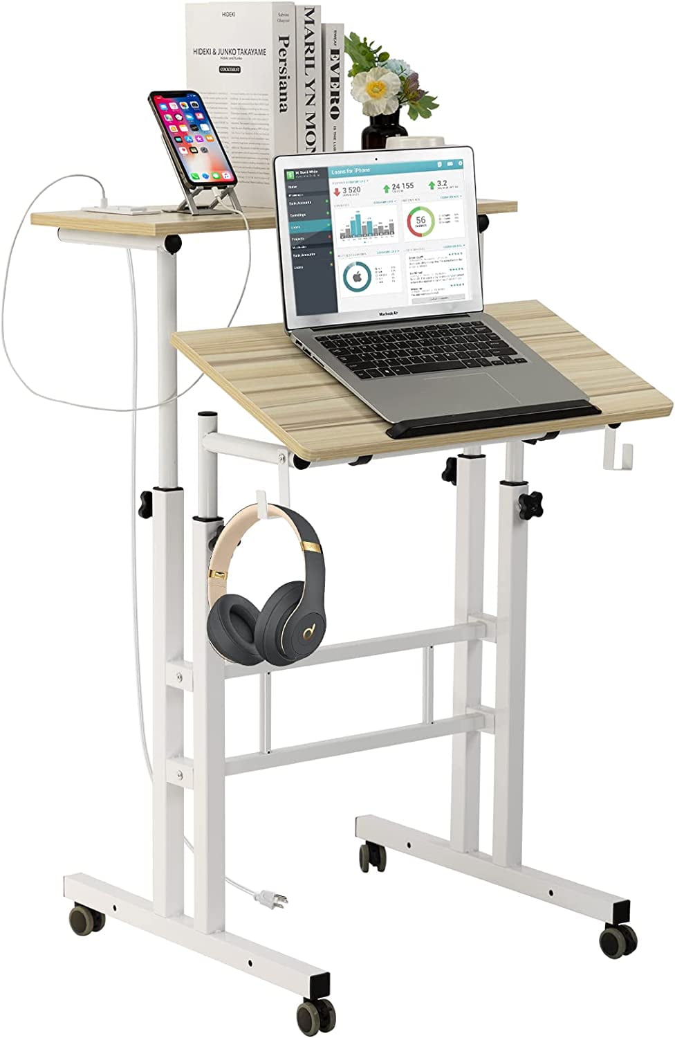 ZXNYH Mobile Stand up Desk, Small Adjustable Standing Desk with Wheels