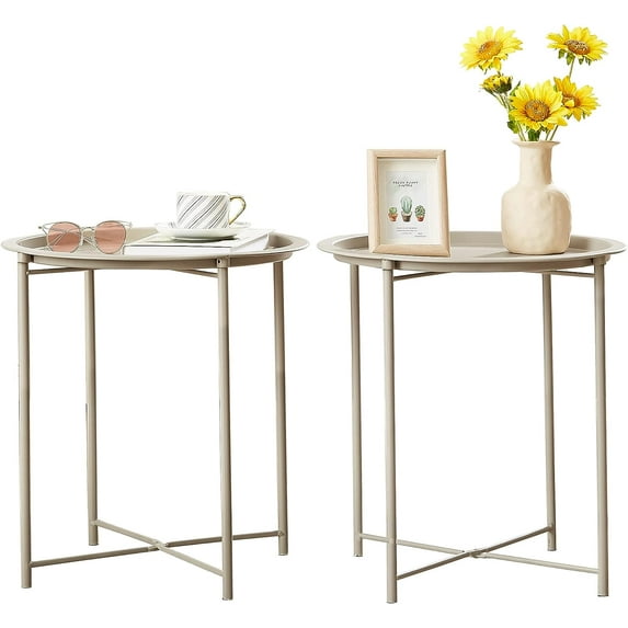 ZXNYH Modern End Side Tables,Round Metal Foldable Tray,Stable Snack Nightstand for Outdoors,Small Space,Living Room and Balcony, 18.5 in x 18.5 in x 19.7 in, Black