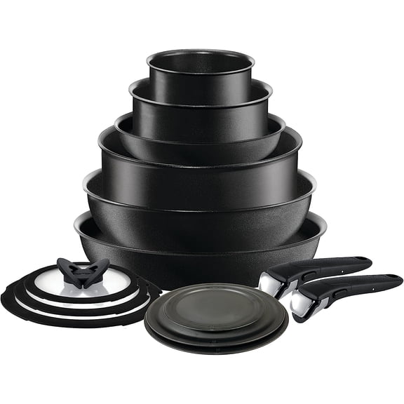 ZXNYH Nonstick Cookware Set 14 Piece Induction Stackable, Detachable Handle, Removable Handle, RV Cookware, Cookware, Pots and Pans, Oven, Broil, Dishwasher Safe, Onyx Black