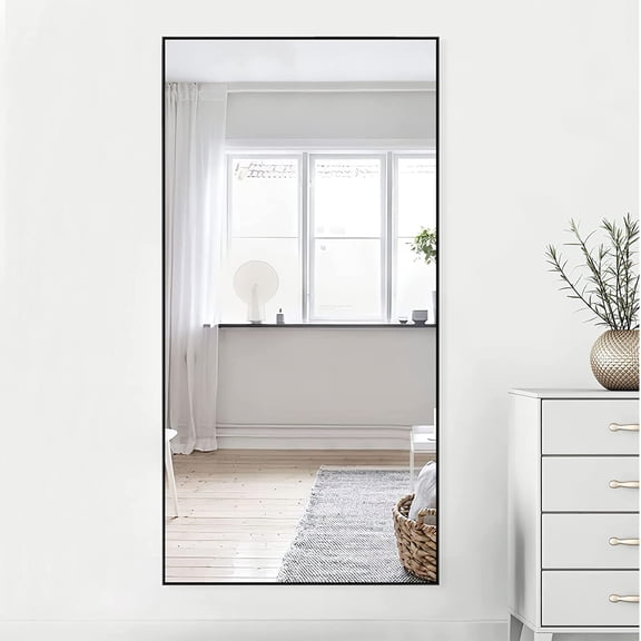 ZXNYH Over The Door Mirror Full Length Mirror Hanging Over Door or Leaning Against Wall or Mounted On Wall, Door Mirror Full Length Mirror Over The Door, 43"x18", White, No Stand