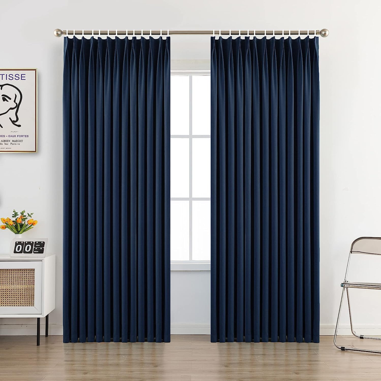 ZXNYH Pinch Pleat Curtains with Tieback and Hooks, Rust
