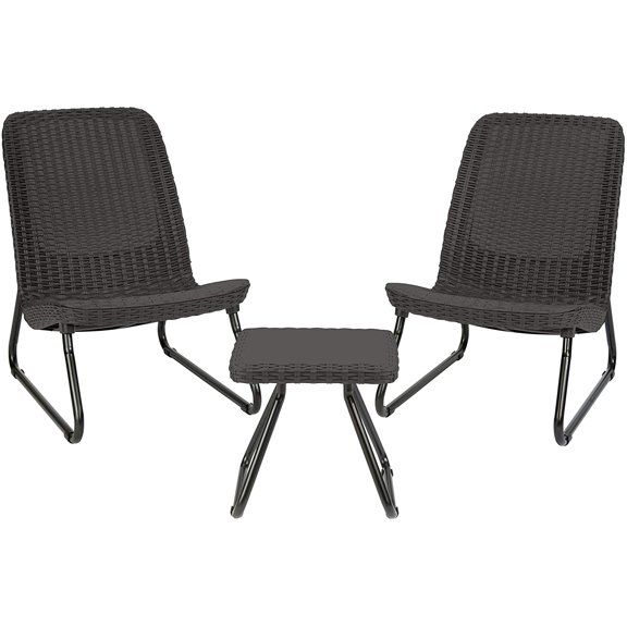 ZXNYH Rio 3 Piece Resin Wicker Patio Furniture Set with Side Table and Outdoor Chairs, Brown