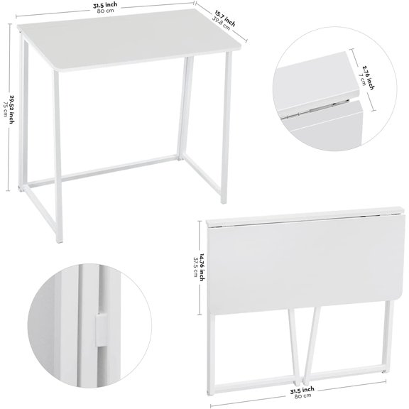 ZXNYH White Marble Folding Desk, 31.5" Small Desk for Small Spaces with Gold Legs, Easy Assemble Foldable Computer Desk, Mini Portable Working Table for Home Office, White and Gold