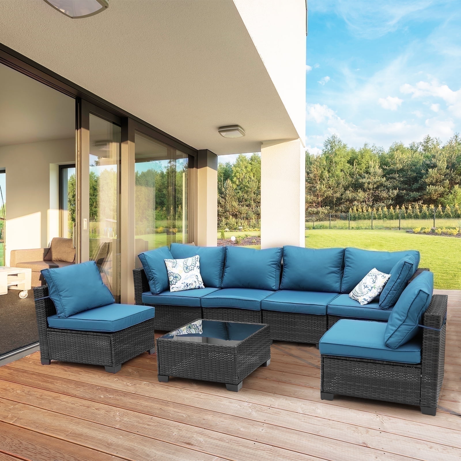 ZXRLHX 7-Piece Wicker Rattan Patio Conversation Set with Steel