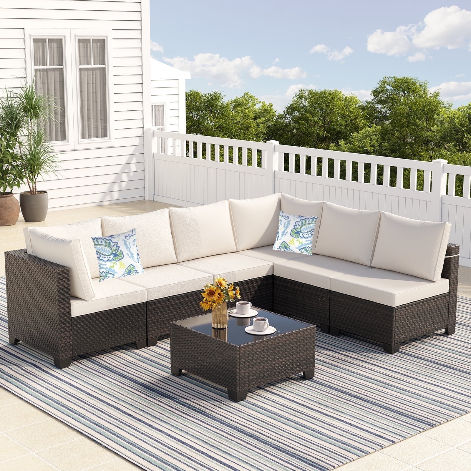 ソファー ZXRLHX 7-Piece Wicker Rattan Patio Conversation Set with Steel