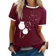 thumbnail image 1 of ZXSXSY Women's Graphic Tee Cat Dandelion Print Crew Neck Short Sleeve T-Shirts, 1 of 7