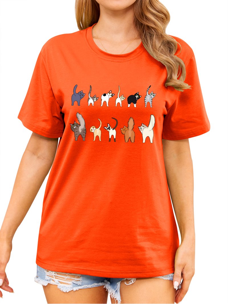 ZXSXSY Cute Cat Shirts for Women Graphic Tee Crew Neck Short