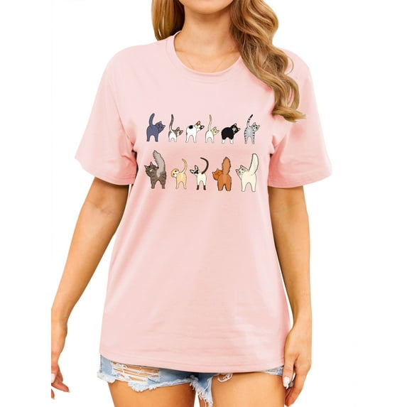 ZXSXSY Cute Cat Shirts for Women Graphic Tee Crew Neck Short Sleeve T-Shirts
