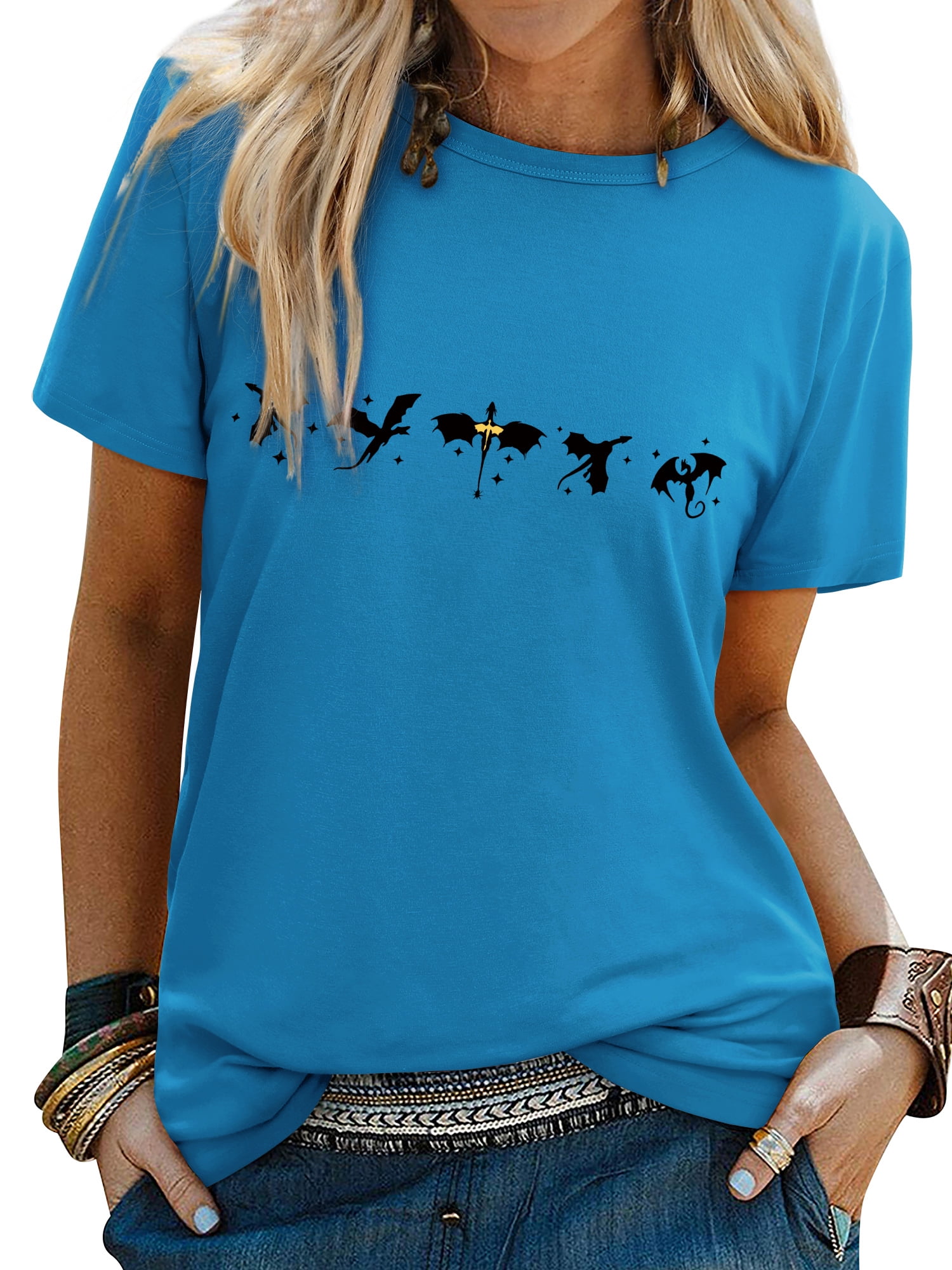 ZXSXSY Cute Dinosaur Graphic Tees for Women Short Sleeve Crew Neck