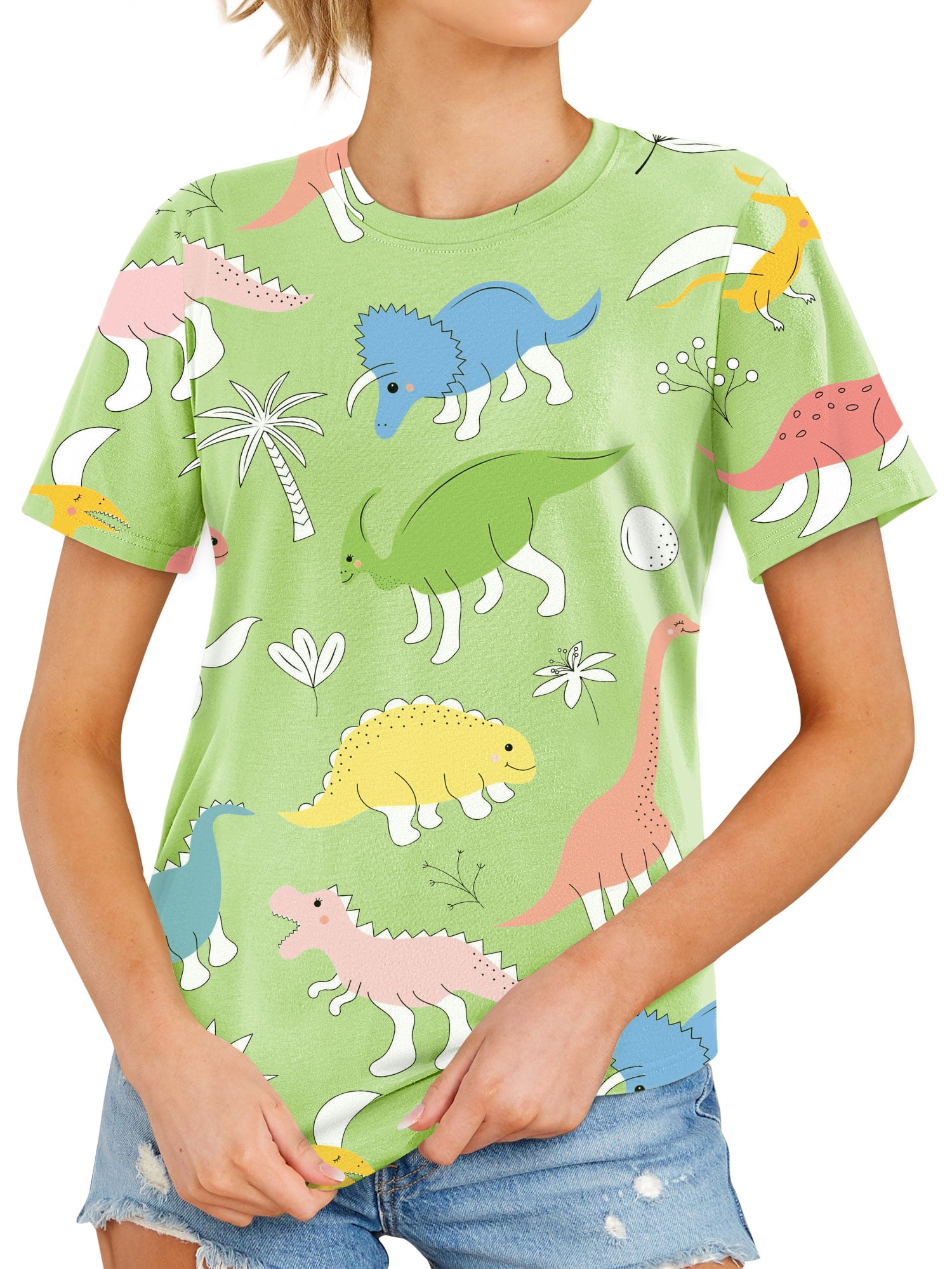 トップス Utility Game Shirts ZXSXSY Cute Dinosaur Graphic Tops for Women Short Sleeve