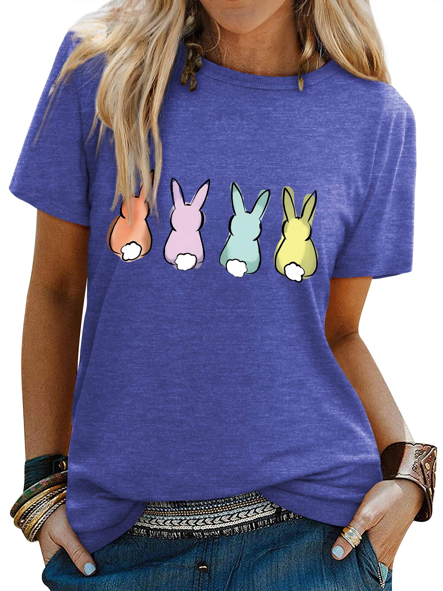 ZXSXSY Cute Easter T-Shirts for Women Bunny Print Graphic Tees
