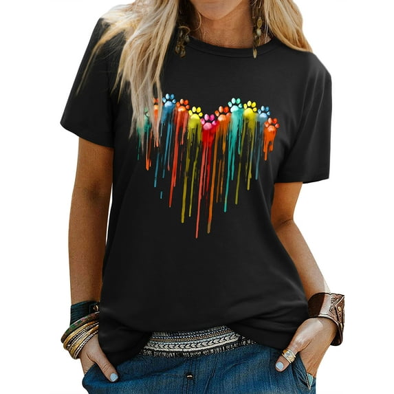 ZXSXSY Dog Lover Shirts for Women Paw Heart Print Graphic Tees Short Sleeve T-Shirts