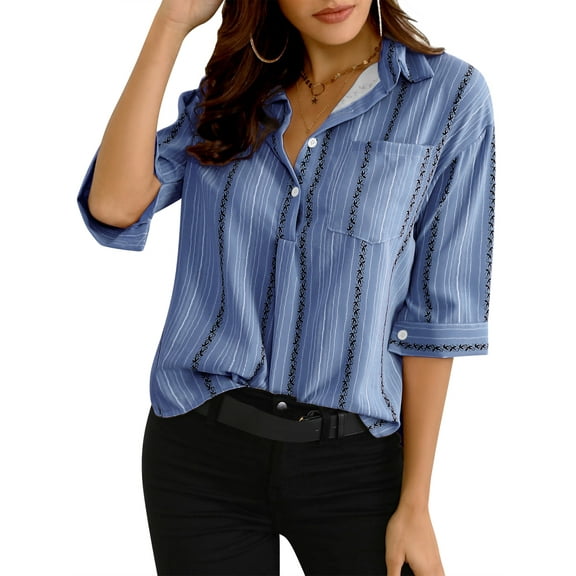 ZXSXSY Women Button Collar Vertial Detailing Split Hem Shirts with Pocket