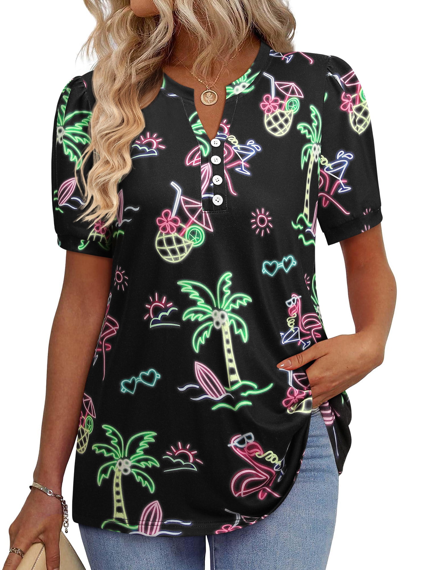 ZXSXSY Dressy Blouses for Women Hawaiian Shirts Tropical Floral
