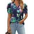 thumbnail image 1 of ZXSXSY Dressy Blouses for Women Hawaiian Shirts Tropical Floral Printed V Neck Short Sleeve Casual Tunic Tops, 1 of 7