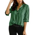 thumbnail image 1 of ZXSXSY Women Button Collar Vertial Detailing Split Hem Shirts with Pocket, 1 of 9