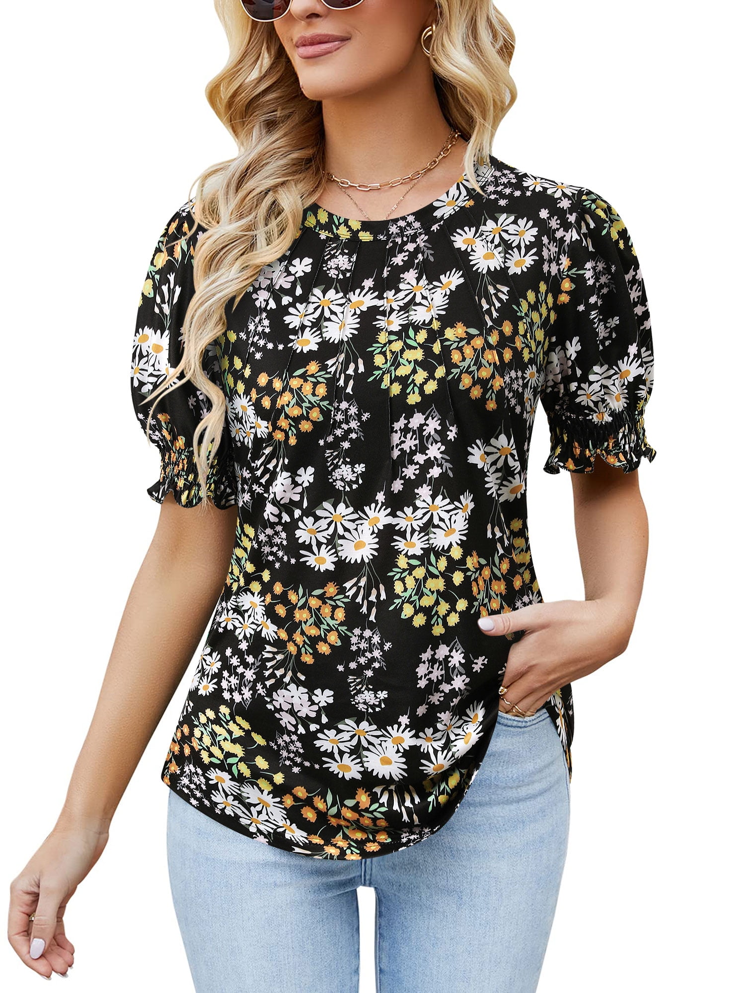トップス ritogram ZXZY Short Sleeve Cardigan Peplum Blouse V-Neck Relaxed Fit Top