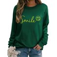 thumbnail image 1 of ZXSXSY Letter Print Happy Face Trendy Graphic Sweatshirts for Women Casual Long Sleeve Crewneck Pullover Tops, 1 of 5