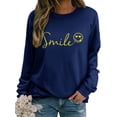 thumbnail image 1 of ZXSXSY Letter Print Happy Face Trendy Graphic Sweatshirts for Women Casual Long Sleeve Crewneck Pullover Tops, 1 of 5