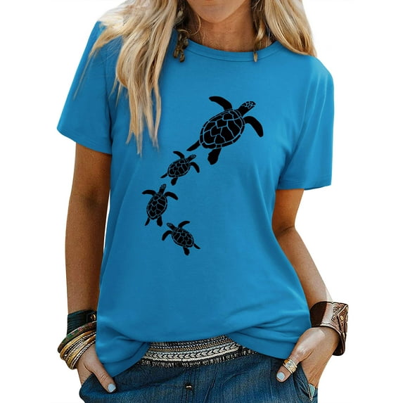 ZXSXSY Sea Turtle T-Shirts for Women Beach Graphic Tees Funny Animal Print Shirt Casual Vacation Tops