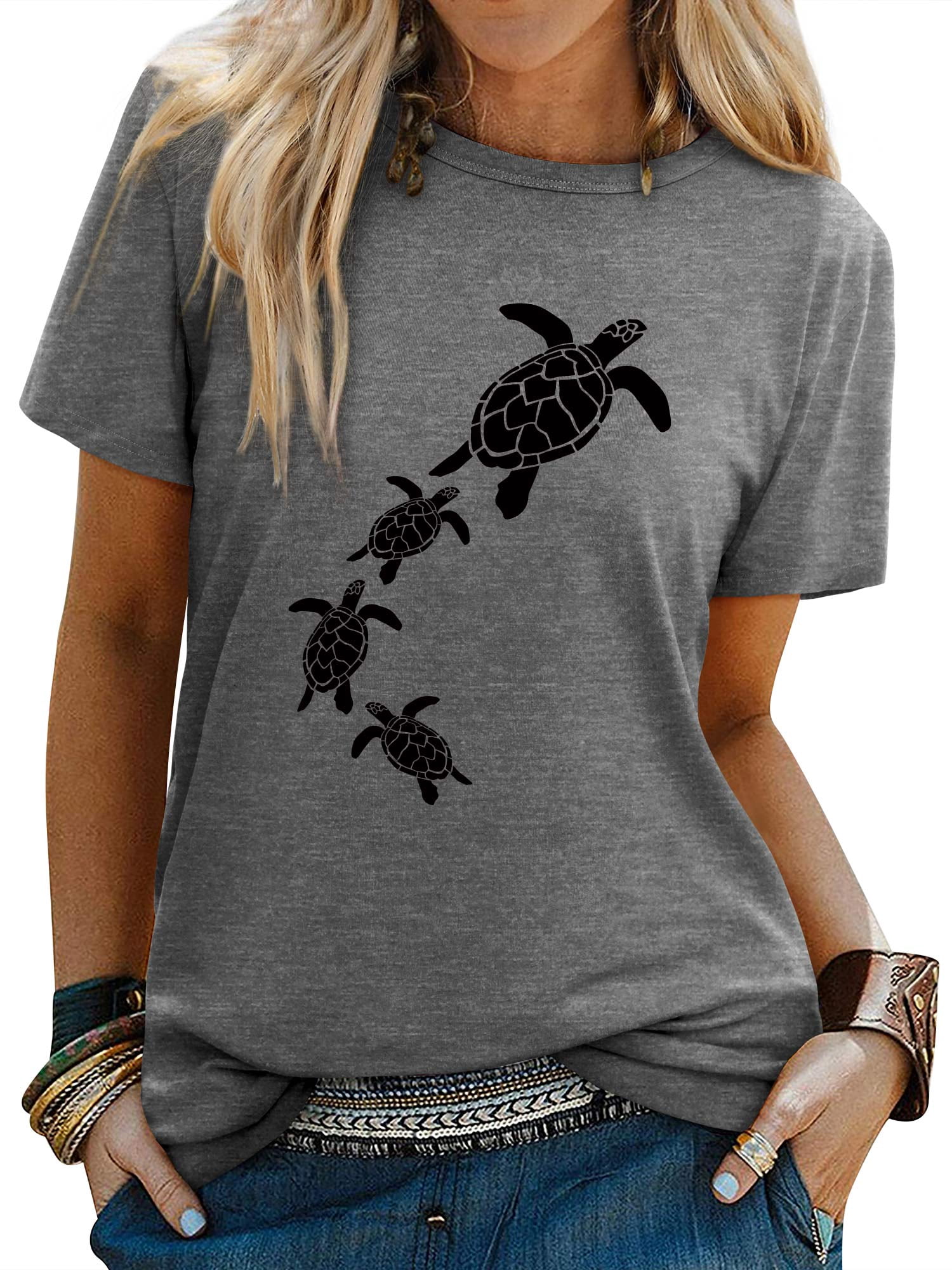 ZXSXSY Sea Turtle T-Shirts for Women Beach Graphic Tees Funny